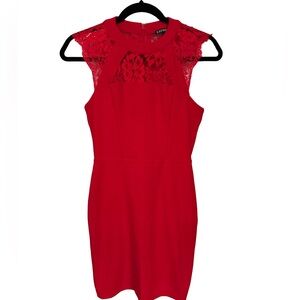 Express Red Lace Mini Dress zipper and hook and eye closure back, lace inlay